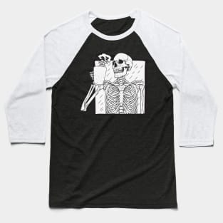 Skeleton Drinking Coffee Baseball T-Shirt